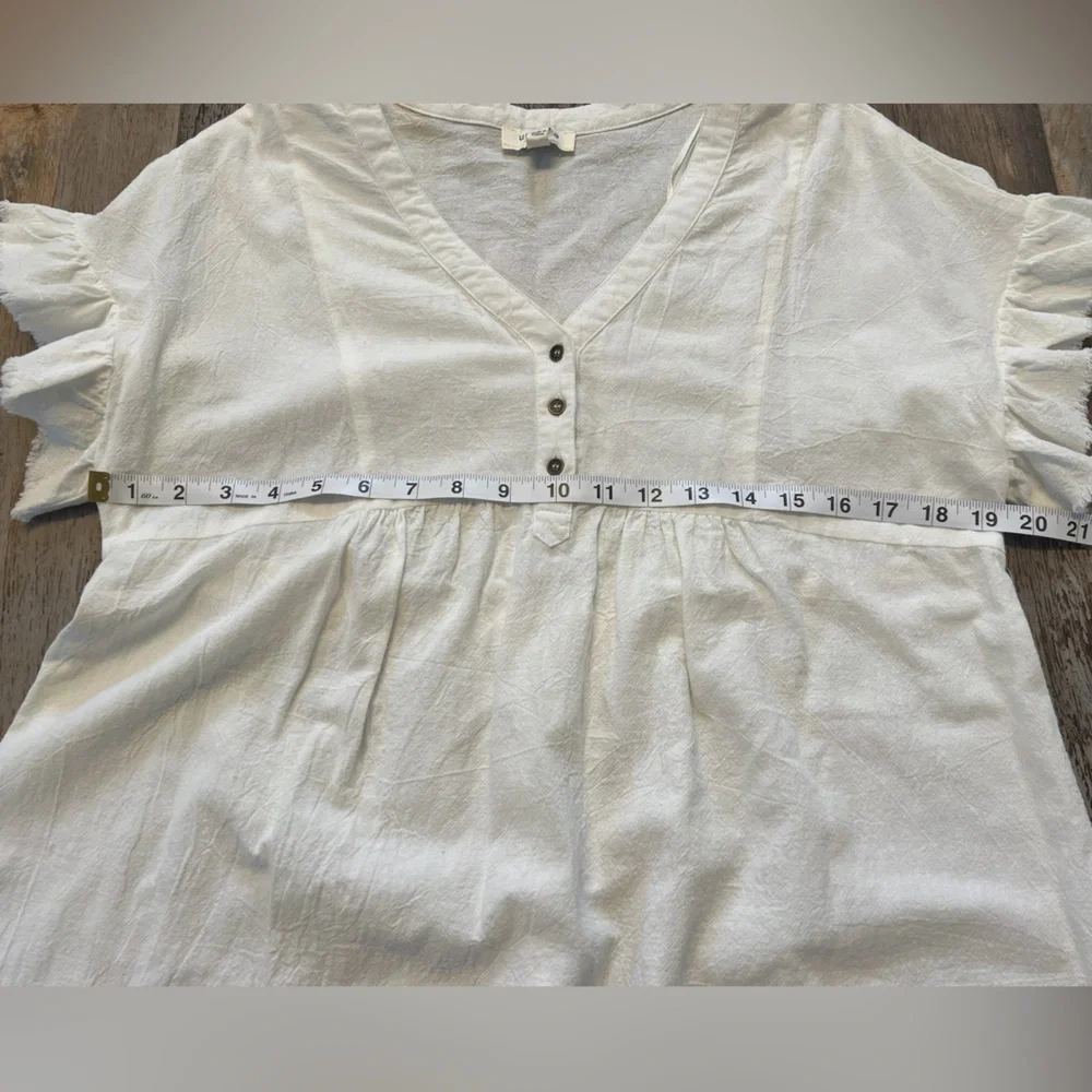 Umgee White Boho Ruffle Sleeve Button Front Gauze Blouse 100% Cotton Size Small